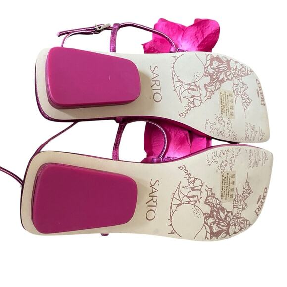 Franco Sarto NWOB Capri-Flore Pink Metallic Flower Thong Sandals size 8 - Picture 10 of 13